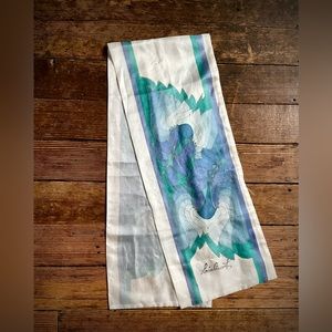 Blue Green Flower Print Scarf